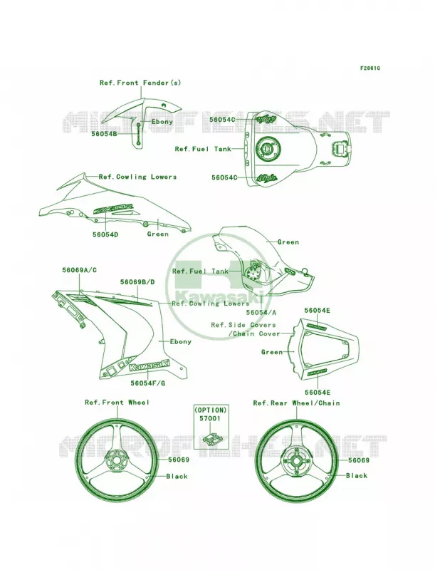 DecalsGreenKEF Kawasaki MOTOS 1000 2013 Ninja ZX-10R ABS  ZX1000KDF