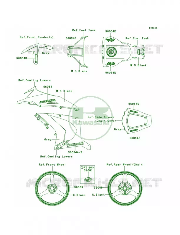 DecalsGrayKCF Kawasaki MOTOS 1000 2012 Ninja ZX-10R ABS  ZX1000KCF