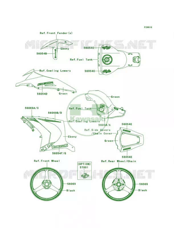 DecalsGreenKEF Kawasaki MOTOS 1000 2012 Ninja ZX-10R ABS  ZX1000KCF