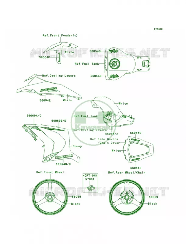 DecalsP.F.C.WhiteKEF Kawasaki MOTOS 1000 2011 Ninja ZX-10R ABS  ZX1000KBF