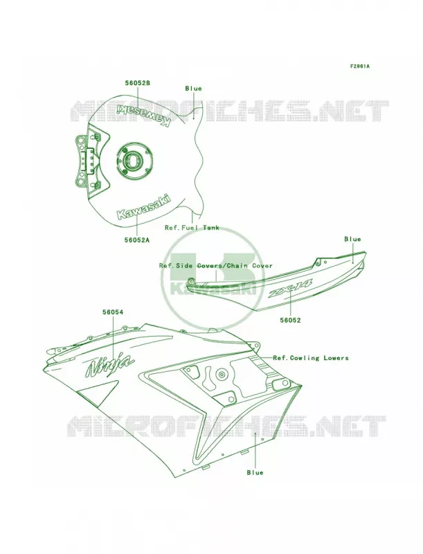 DecalsBlueC8F Kawasaki MOTOS 1400 2009 Ninja ZX-14  ZX1400C9F