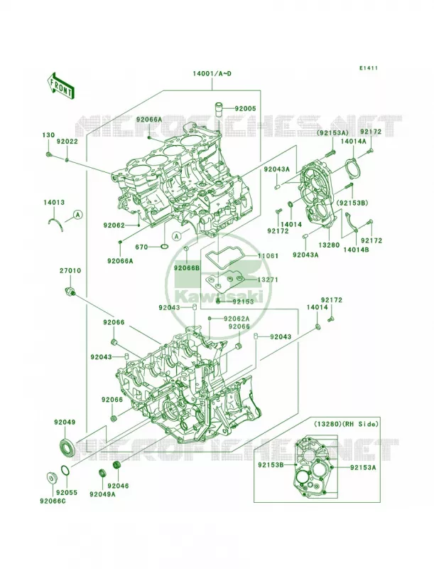 Crankcase Kawasaki MOTOS 600 2008 Ninja ZX-6R  ZX600P8F