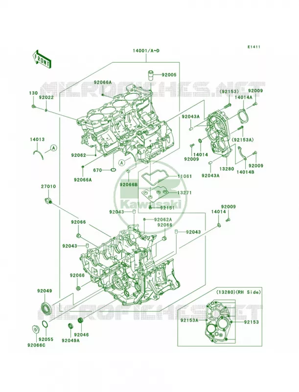 Crankcase Kawasaki MOTOS 600 2008 Ninja ZX-6R  ZX600P8F