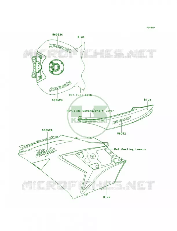 DecalsBlueA7F Kawasaki MOTOS 1400 2007 Ninja ZX-14  ZX1400A7F