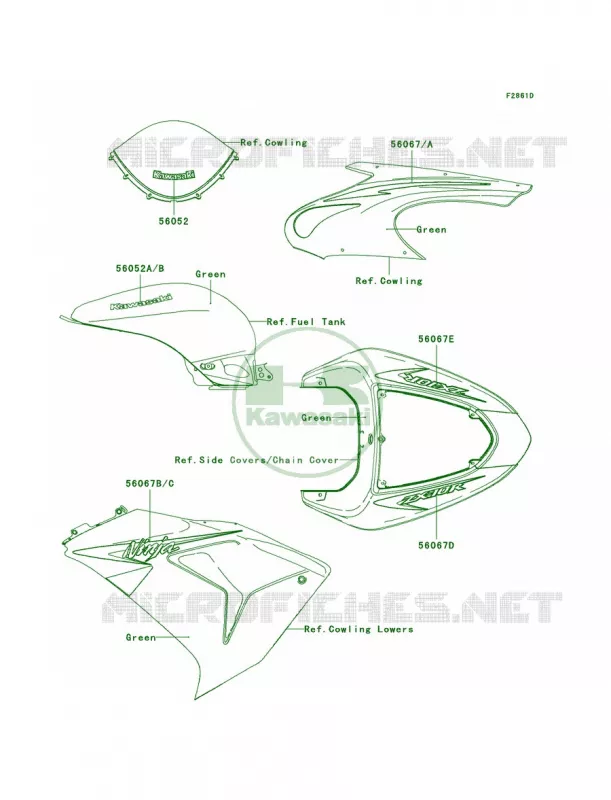 DecalsGreenD7F Kawasaki MOTOS 1000 2006 Ninja ZX-10R  ZX1000D6F
