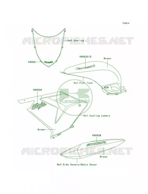 DecalsGreen Kawasaki MOTOS 1000 2004 Ninja ZX-10R  ZX1000-C1