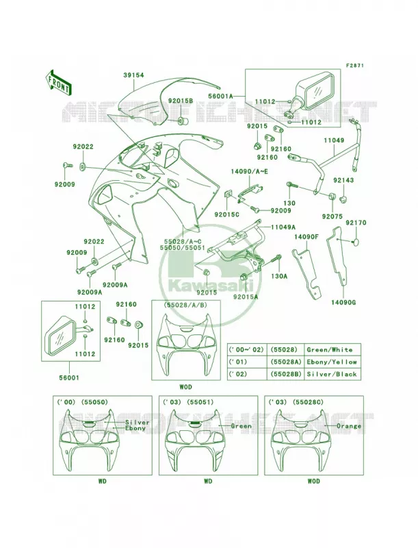 Cowling Kawasaki MOTOS 750 2003 Ninja ZX-7R  ZX750-P8