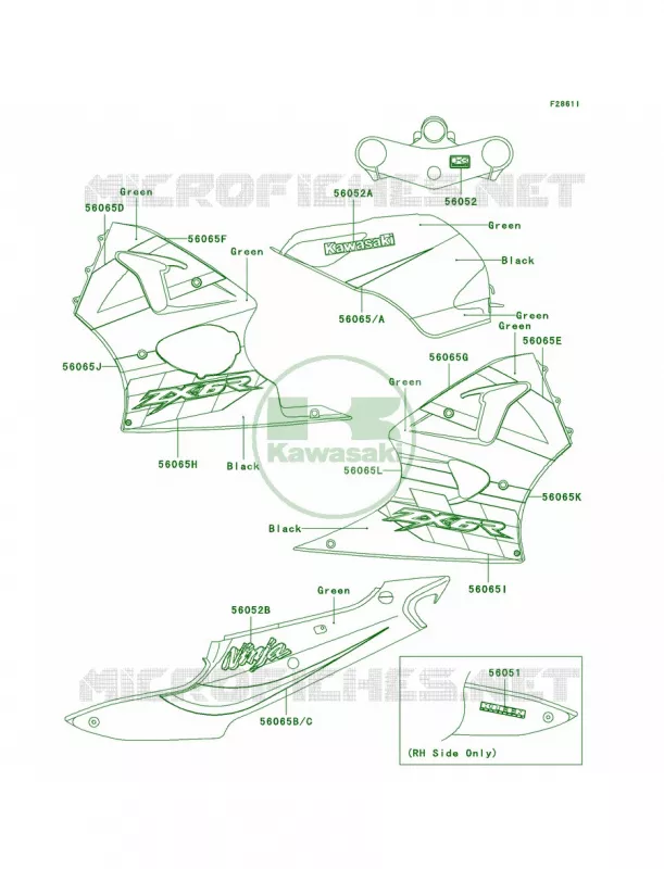 DecalsGreenBlackZX600-J3 Kawasaki MOTOS 600 2000 Ninja ZX-6R  ZX600-J1