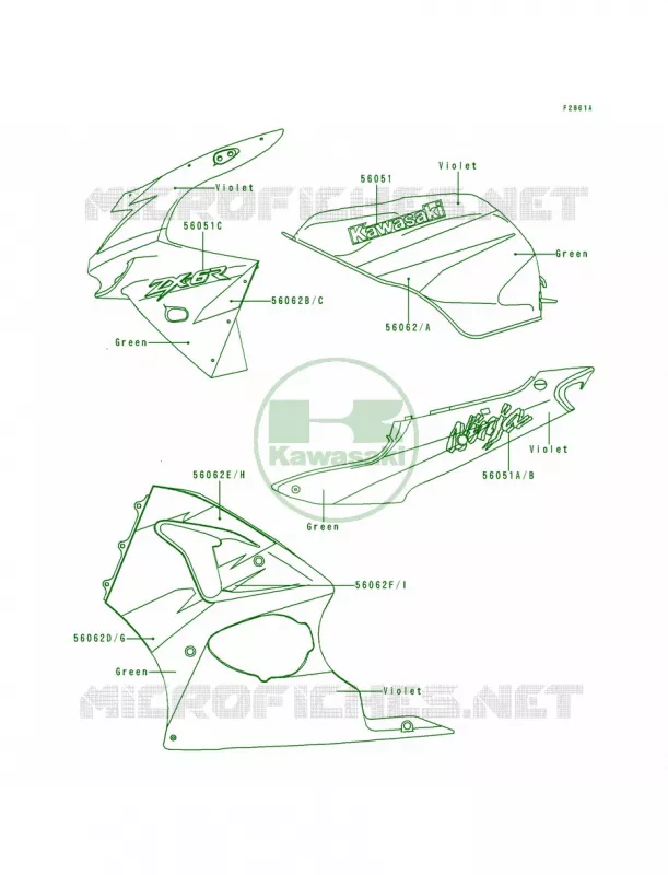 DecalsGreenViolet Kawasaki MOTOS 600 1999 Ninja ZX-6R  ZX600-G2