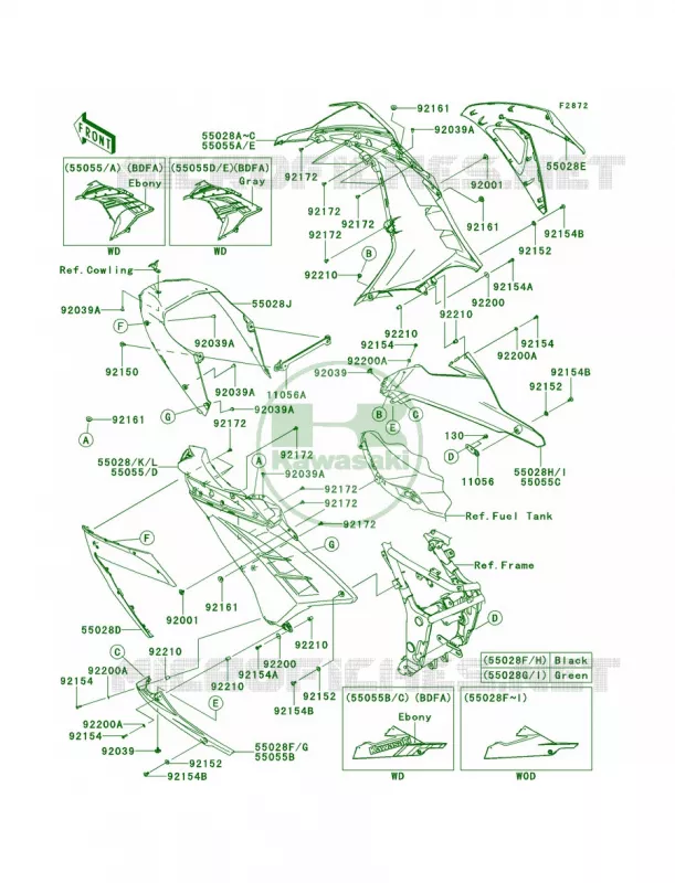 Cowling LowersBDF-BEF Kawasaki MOTOS 300 2014 Ninja 300 ABS  EX300BEF