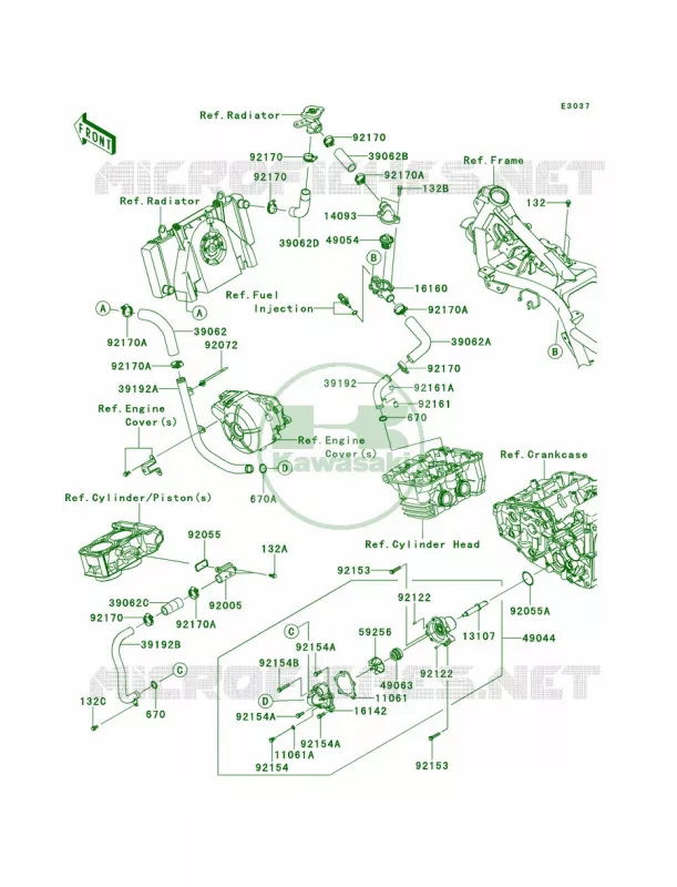 Water Pipe Kawasaki MOTOS 300 2014 Ninja 300 ABS  EX300BEF
