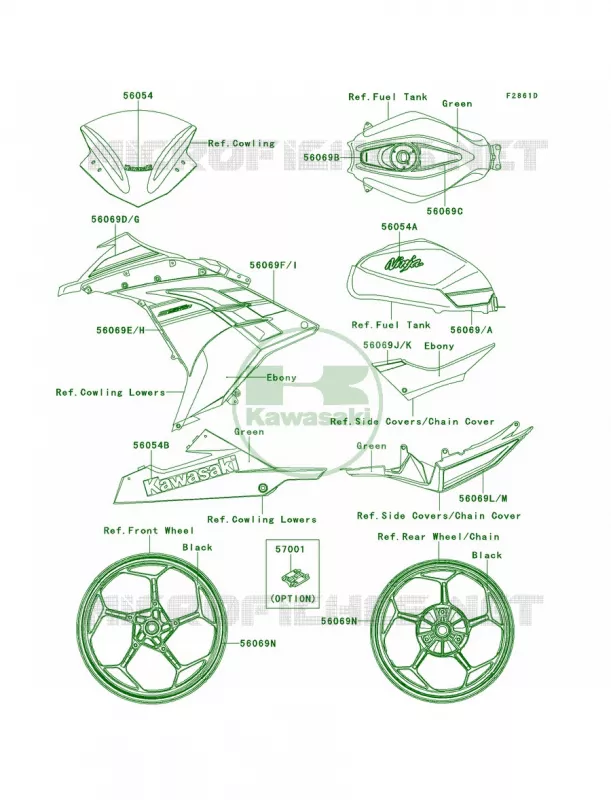 DecalsGreenADFACAUS Kawasaki MOTOS 300 2014 Ninja 300 SE  EX300AEFA