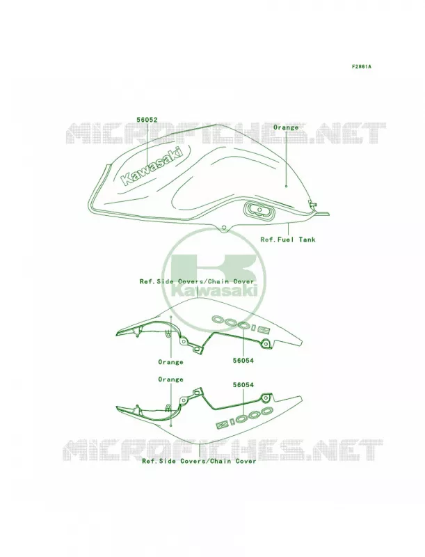 DecalsOrangeB7F Kawasaki MOTOS 1000 2009 Z1000   ZR1000B9F
