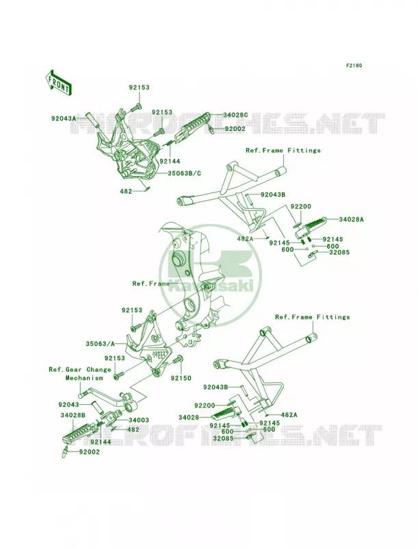Footrests Kawasaki MOTOS 650 2008 Versys   KLE650A8F