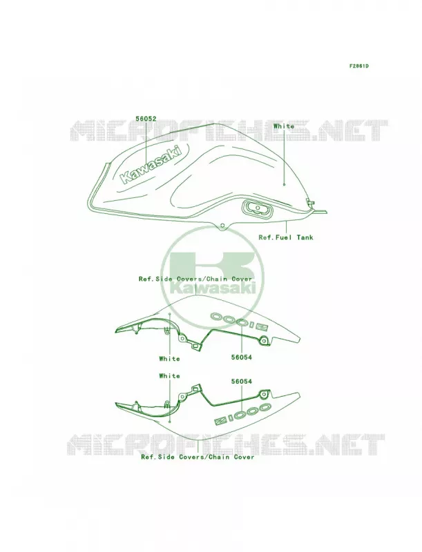 DecalsWhiteB8F Kawasaki MOTOS 1000 2007 Z1000  ZR1000B7F