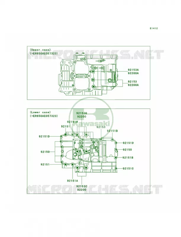Crankcase Bolt Pattern Kawasaki MOTOS 650 2006 ER-6n   ER650A6F