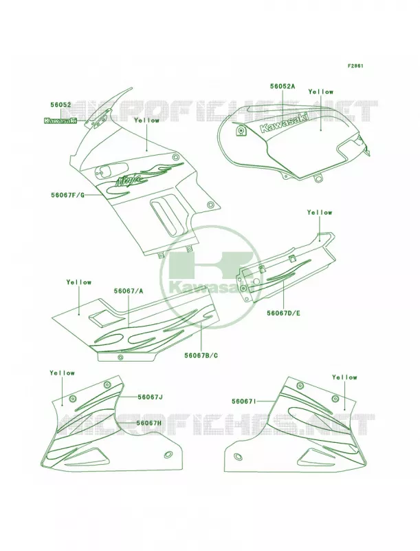 DecalsYellowF6F Kawasaki MOTOS 250 2006 Ninja 250R  EX250F6F