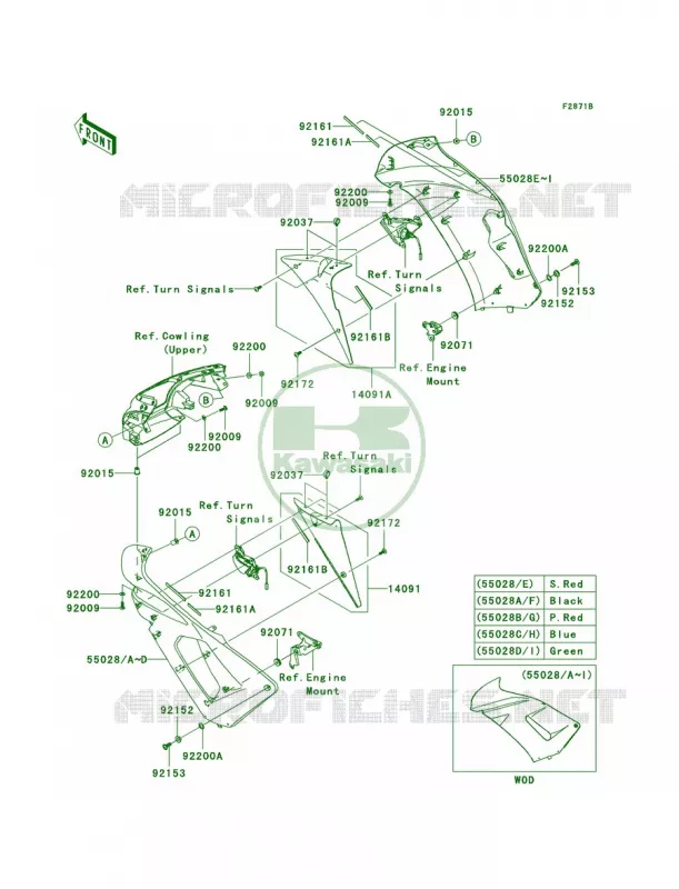 CowlingCenterA7FA8F Kawasaki MOTOS 650 2006 Ninja 650R  EX650A6F