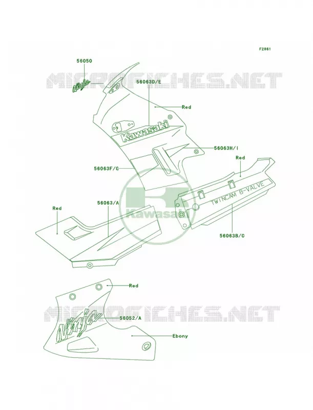 DecalsRedF15 Kawasaki MOTOS 250 2004 Ninja 250R  EX250-F18