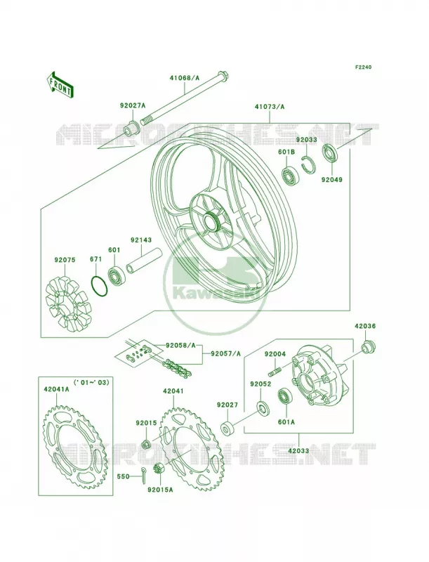 Rear WheelChain Kawasaki MOTOS 250 2003 Ninja 250R  EX250-F17