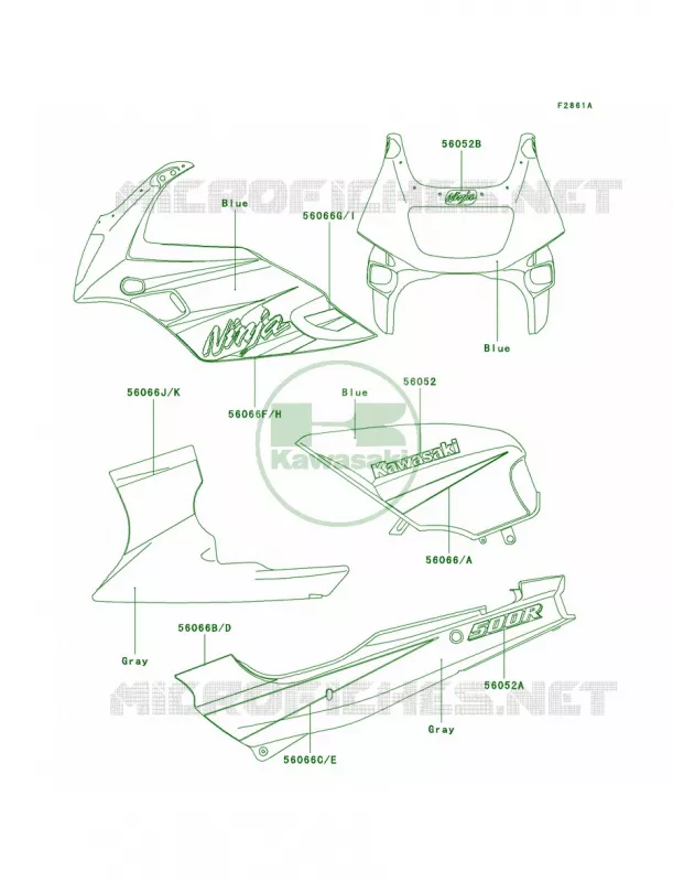 DecalsBlueD10D11 Kawasaki MOTOS 500 2003 Ninja 500R  EX500-D10