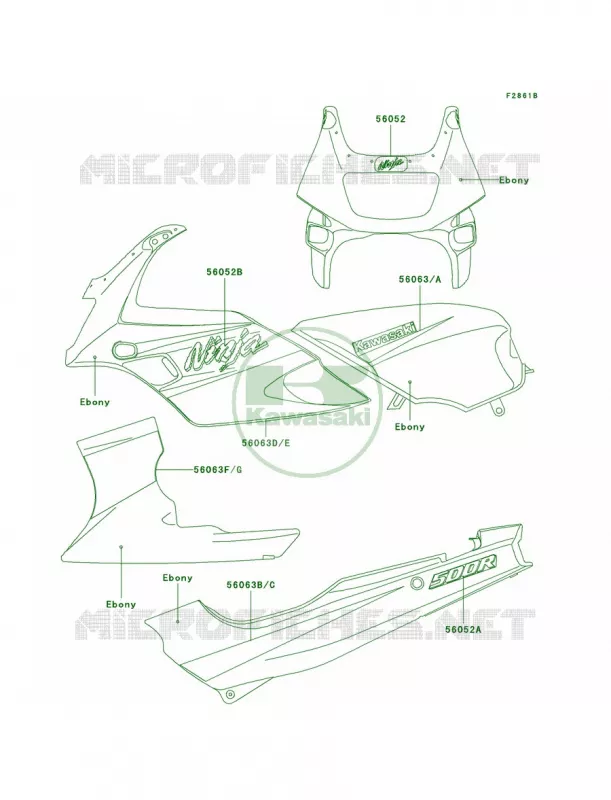 DecalsEbonyEX500-D7CN Kawasaki MOTOS 500 2002 Ninja 500R  EX500-D9