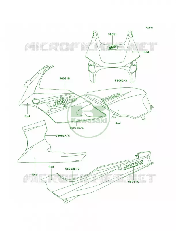 DecalsRedEX500-D6 Kawasaki MOTOS 500 2002 Ninja 500R  EX500-D9