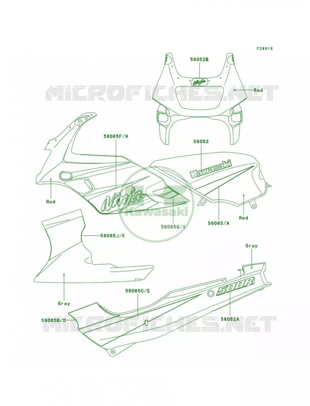 DecalsRedEX500-D9 Kawasaki MOTOS 500 2002 Ninja 500R  EX500-D9