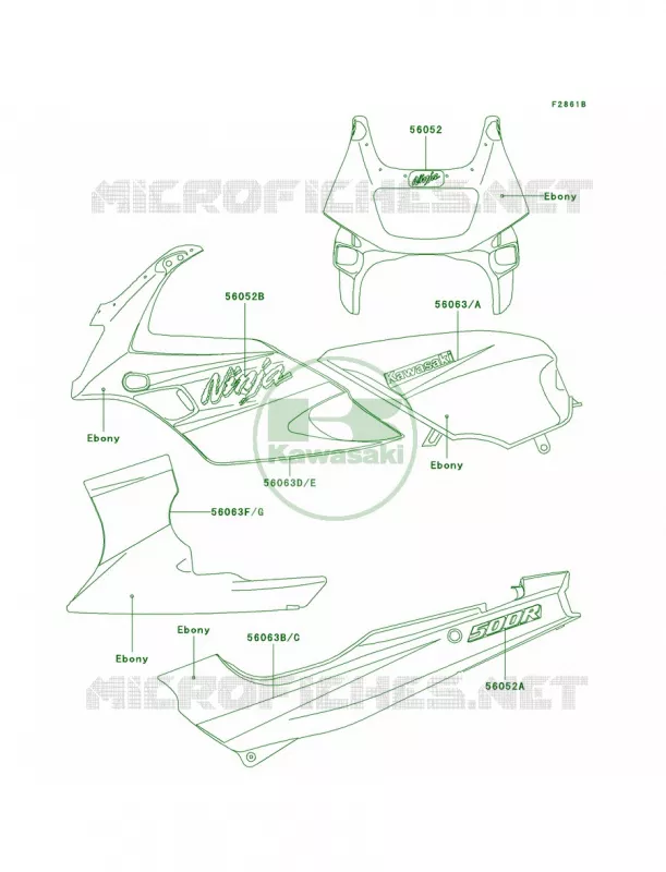 DecalsEbonyEX500-D7CN Kawasaki MOTOS 500 2001 Ninja 500R  EX500-D8