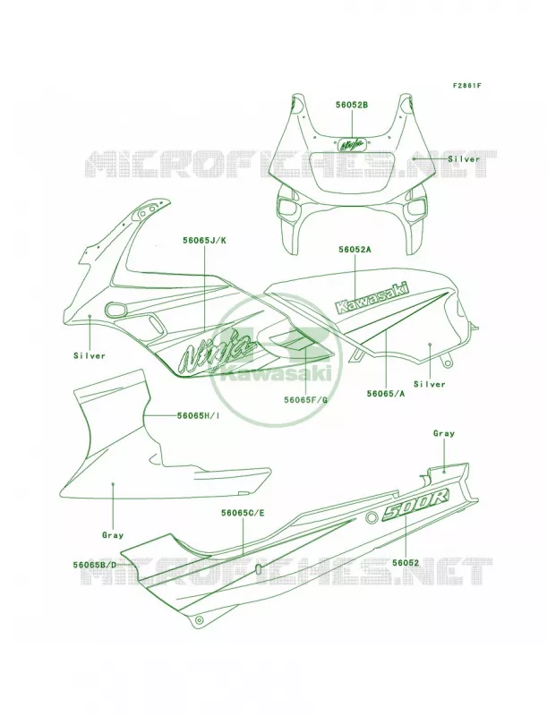 DecalsSilverEX500-D9CN Kawasaki MOTOS 500 2000 Ninja 500R  EX500-D7