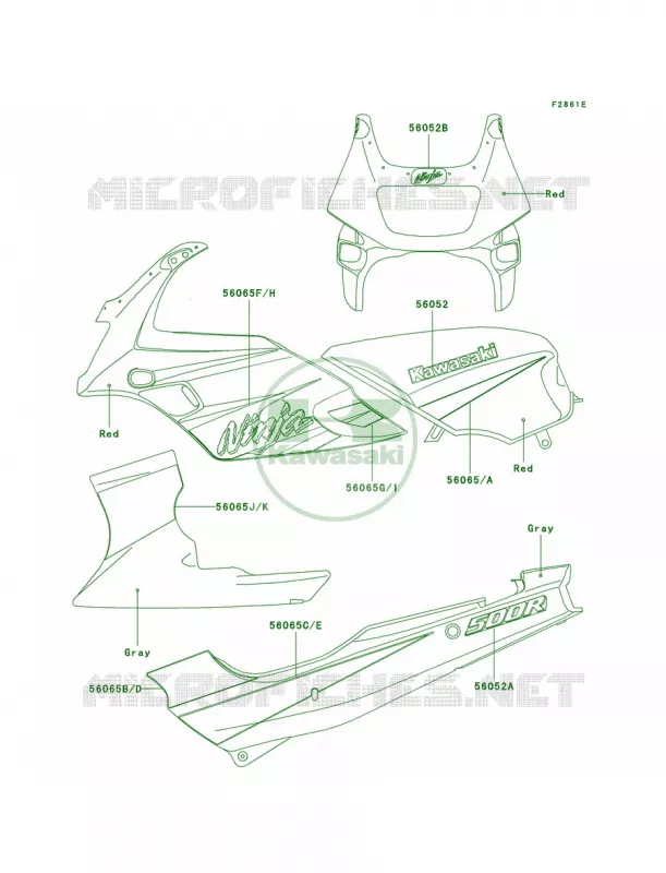 DecalsRedEX500-D9 Kawasaki MOTOS 500 1999 Ninja 500R  EX500-D6
