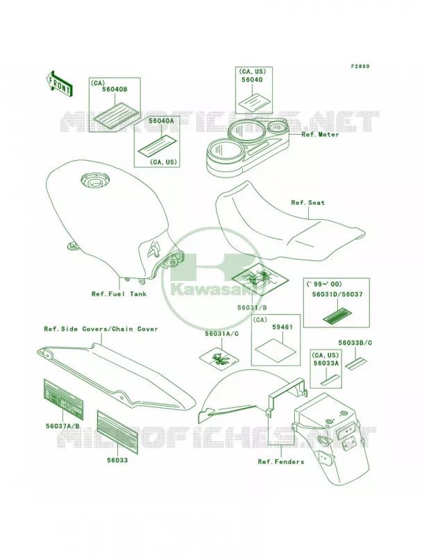 Labels Kawasaki MOTOS 500 1999 Ninja 500R  EX500-D6
