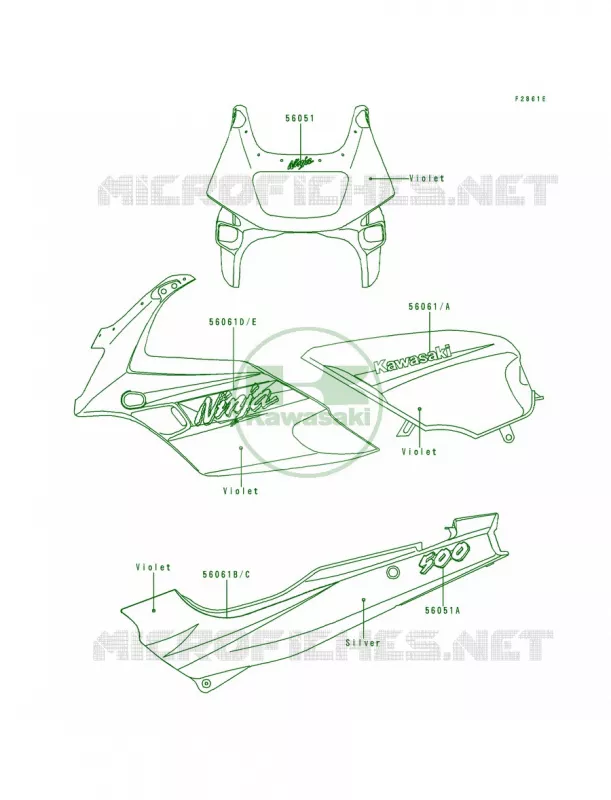 DecalsVioletEX500-D3 Kawasaki MOTOS 500 1996 Ninja 500  EX500-D3