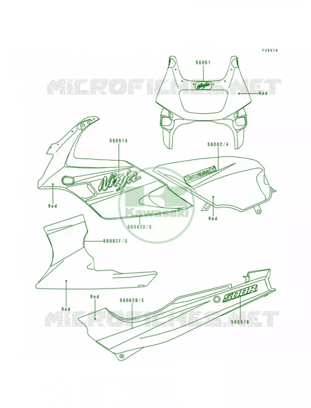 DecalsRedEX500-D5 Kawasaki MOTOS 500 1994 Ninja 500  EX500-D1