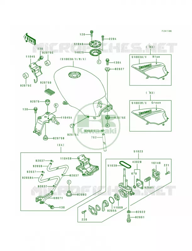 Fuel Tank44EX500-A7 Kawasaki MOTOS 500 1993 EX500  EX500-A7