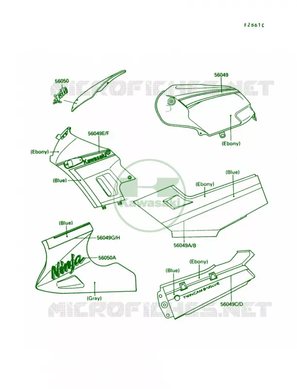 DecalsEBONYGRAYEX250-F4 Kawasaki MOTOS 250 1990 Ninja 250R  EX250-F4