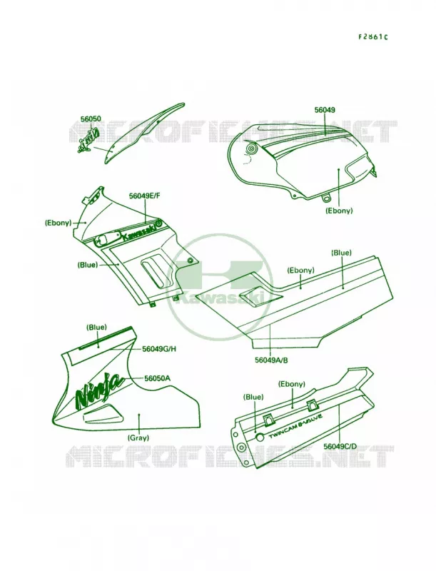 DecalsEBONYGRAYEX250-F4 Kawasaki MOTOS 250 1989 Ninja 250R  EX250-F3